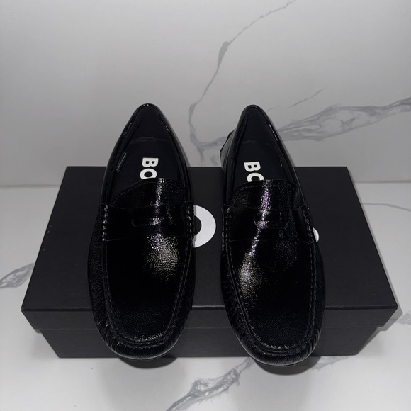 Hugo Boss Noel Mocc Men's 8 Loafer Leather Slip On Dress Shoes Moccasins Black - Picture 1 of 7